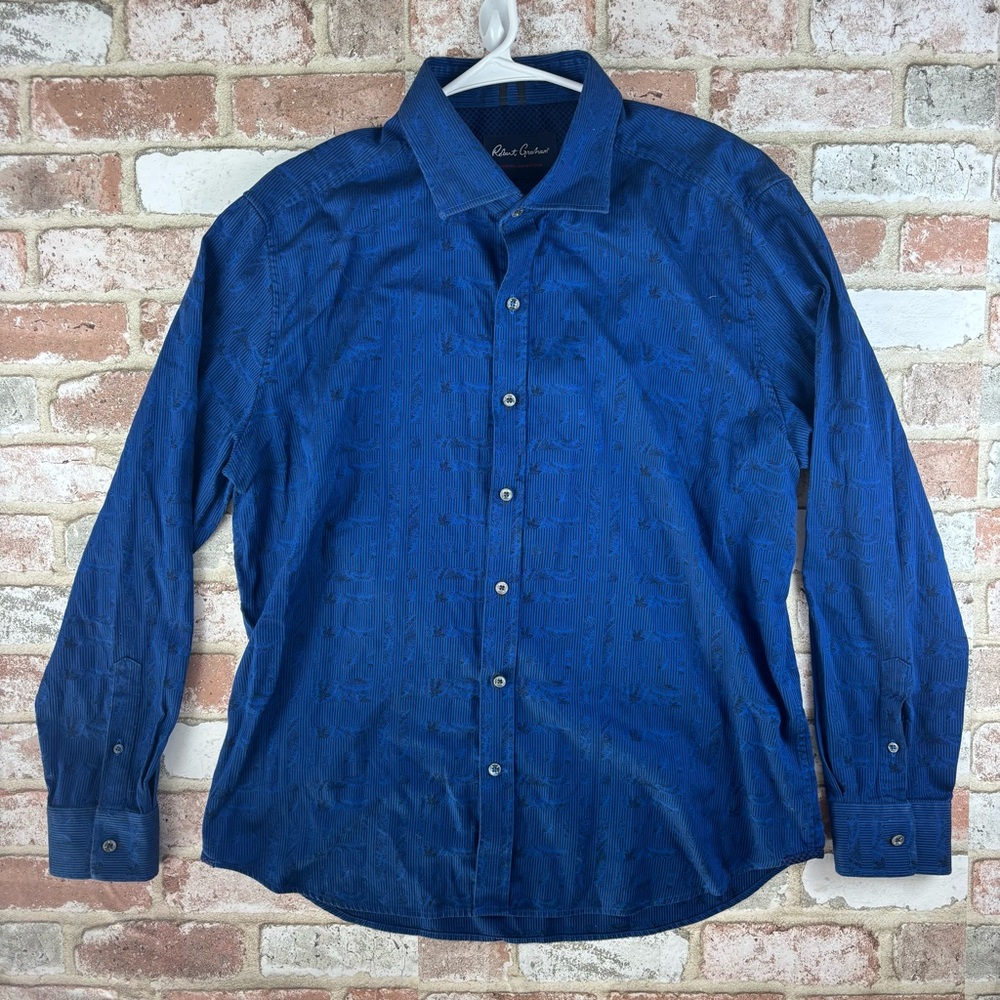 Robert Graham Mens 2XL Blue Black Medallion Print Long Sleeve Button Down Shirt